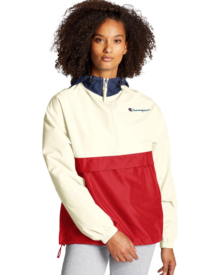 Champion Packable Colorblocked Kadın Ceket Krema/Kırmızı ( GUBWKH981 )